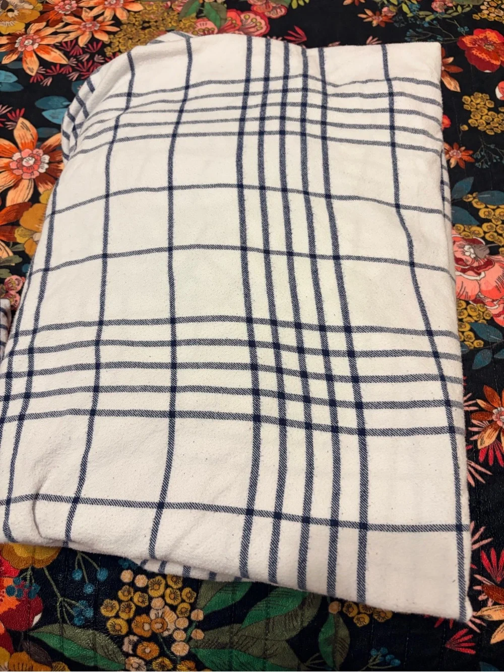 Lands' End White Navy Windowpane Flannel Queen Sheet Set Red Monogram “L” ⚓️🇺🇸